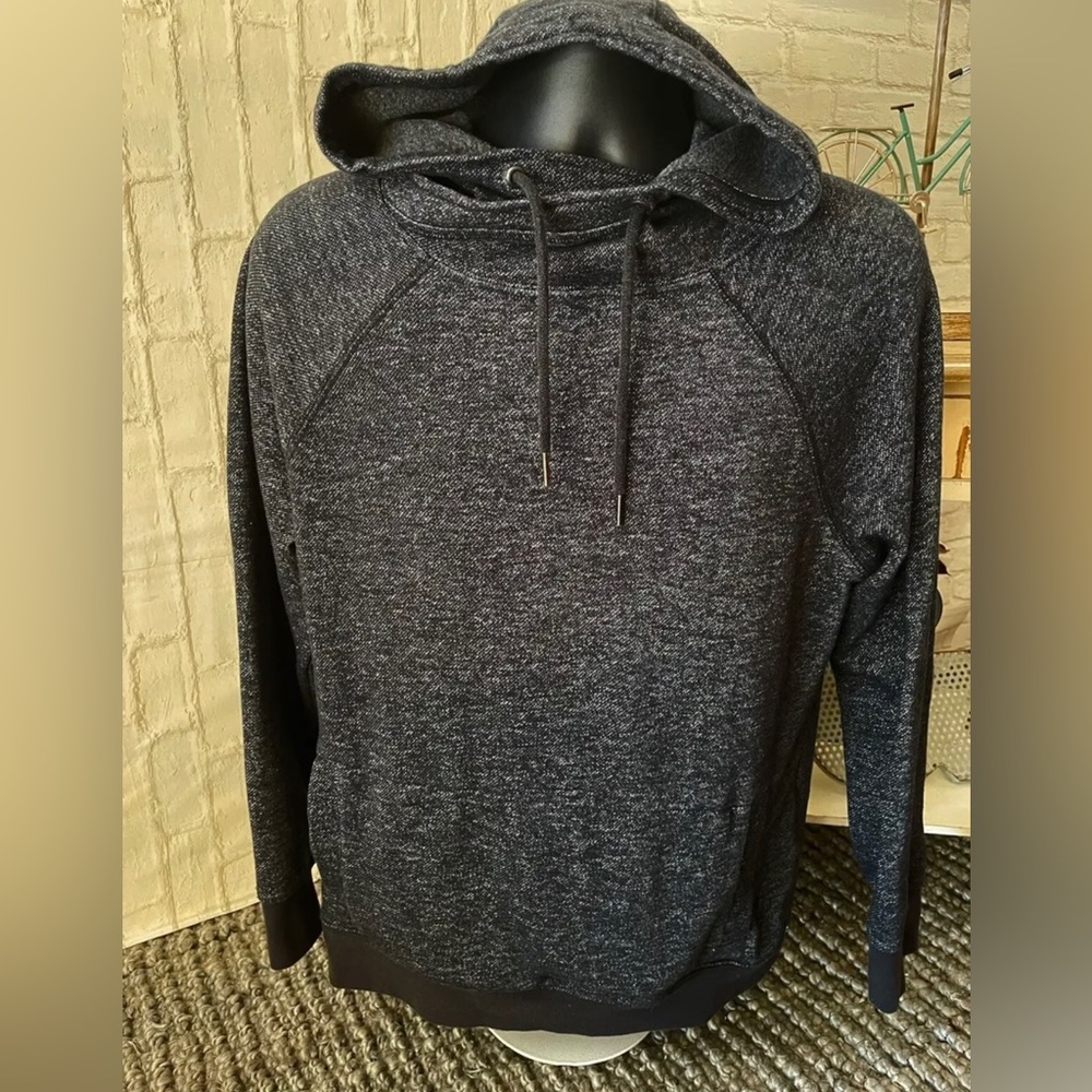 Rock & Republic Mens Hoodie Black Sable Gray Heather Drawstring Pullover SzM NEW
